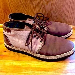 UGG Cantrell Chukka boots 10-1/2 10.5 canvas nubuck leather brown tan shoes EUC